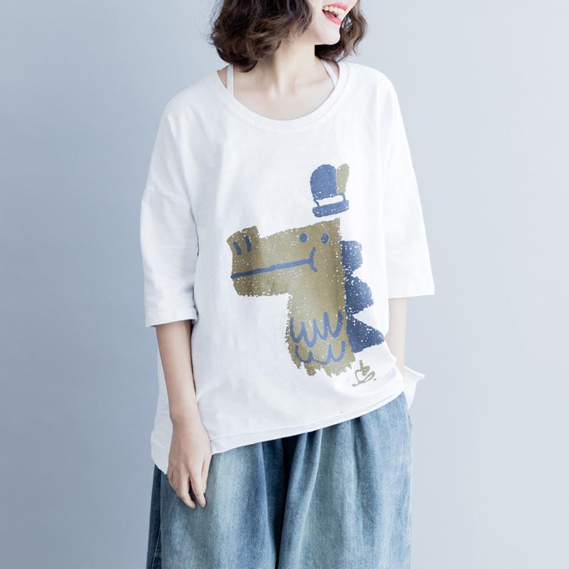 Crocodile Cartoon Printed Cute Loose T-Shirt