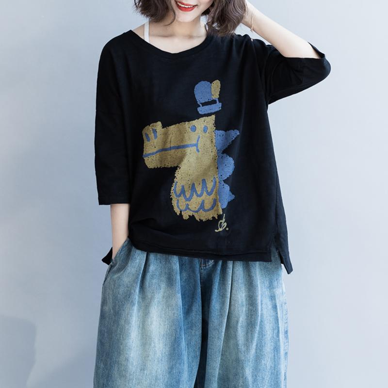 Crocodile Cartoon Printed Cute Loose T-Shirt