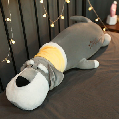 Cute Lying Schnauzer Dog Cattle Giraffe Plush Long Pillow Soft Stuffed Cartoon Animal Doll Sleeping Pillow Cushion Friends Gifts
