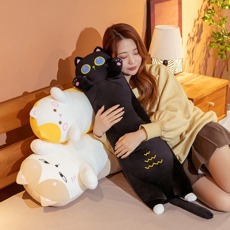 Cute130cm Long Cats Toys Elastic Stuffed Plush Squishy Cat Cushion Pillow Light Brown Black Yellow Drop Shipping Wholesale