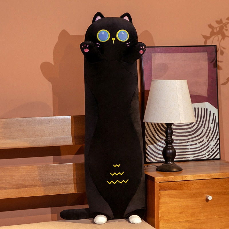 Cute130cm Long Cats Toys Elastic Stuffed Plush Squishy Cat Cushion Pillow Light Brown Black Yellow Drop Shipping Wholesale