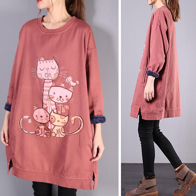 Cute Cartoon Cat Casual Thicken Sweatshirt