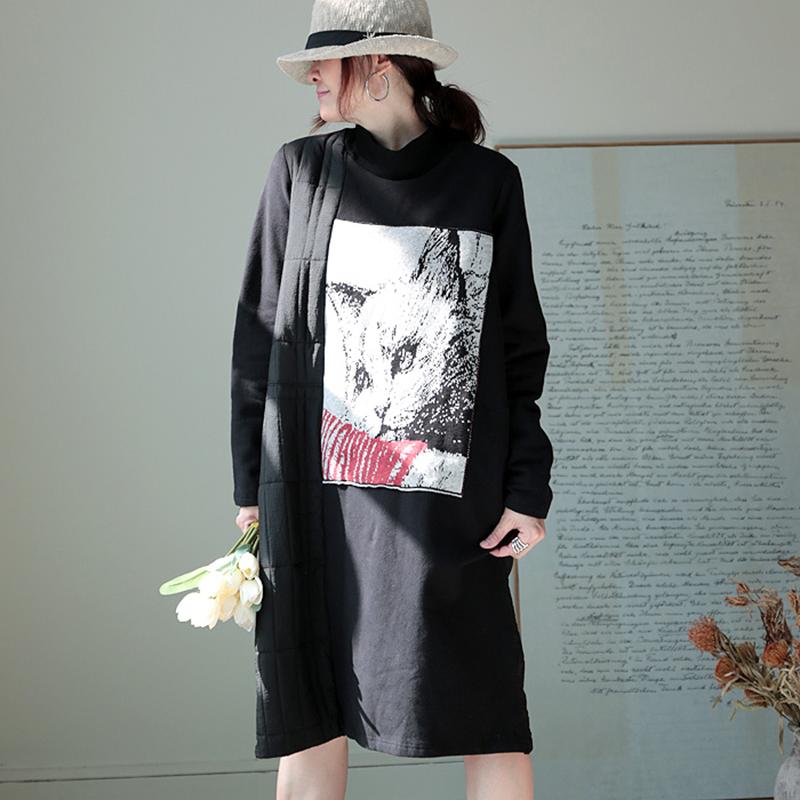 Cute Cat Patchwork Thick Thermal Dress