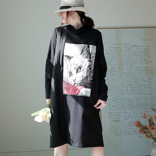 Cute Cat Patchwork Thick Thermal Dress