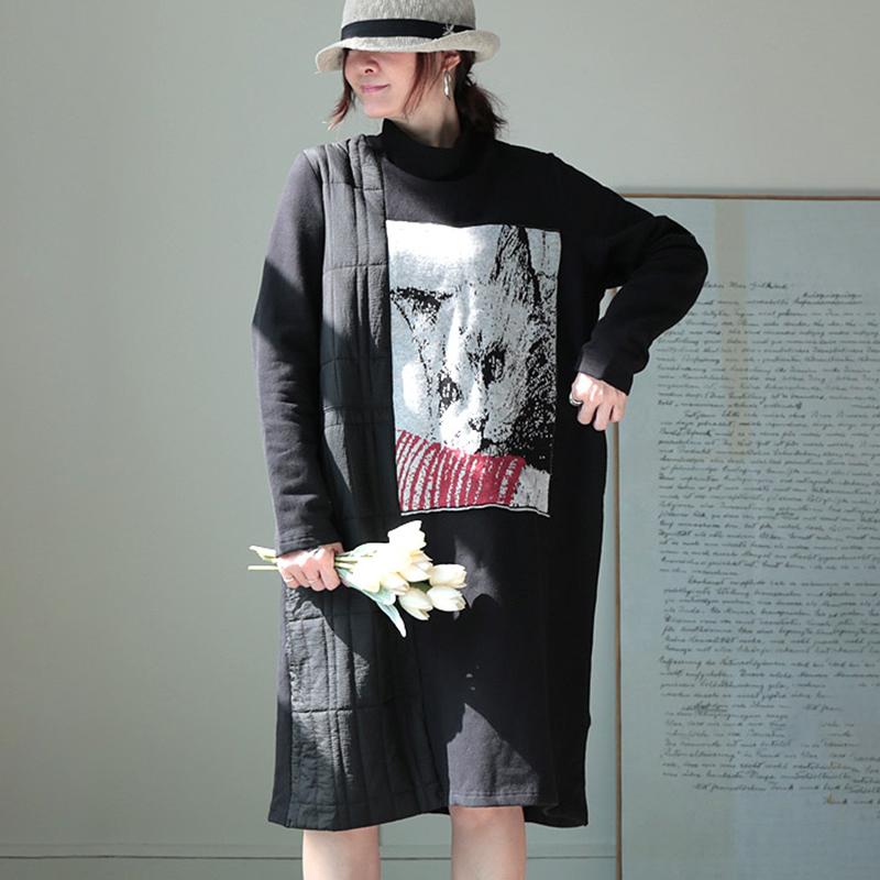 Cute Cat Patchwork Thick Thermal Dress