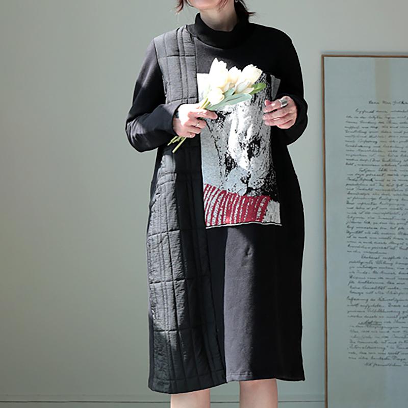 Cute Cat Patchwork Thick Thermal Dress