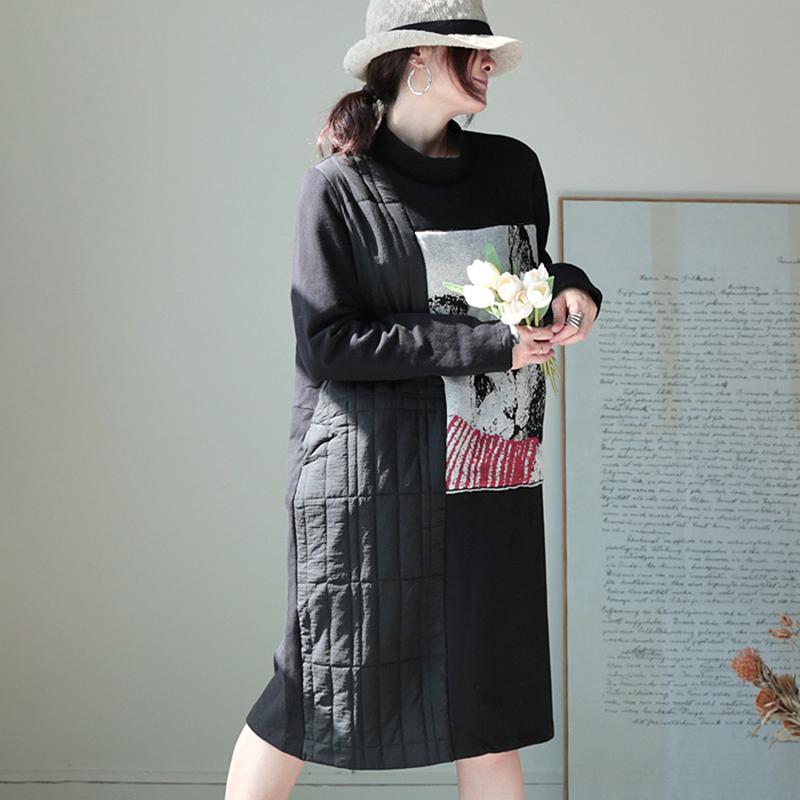 Cute Cat Patchwork Thick Thermal Dress