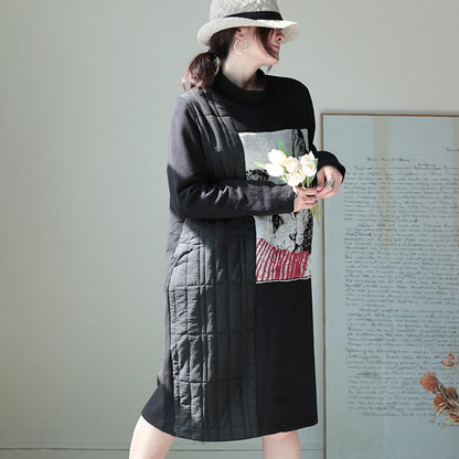 Cute Cat Patchwork Thick Thermal Dress
