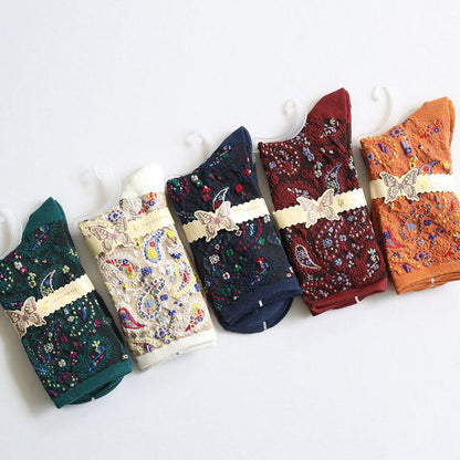 Cute Jacquard Breathable Socks - 5 Pairs