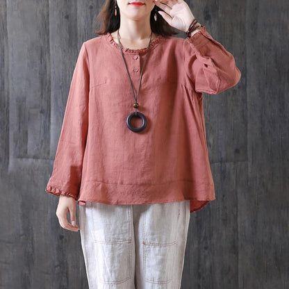 Cute Long Sleeve Linen Autumn Women Blouse