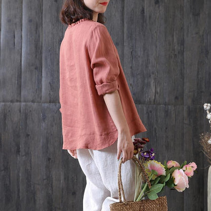 Cute Long Sleeve Linen Autumn Women Blouse