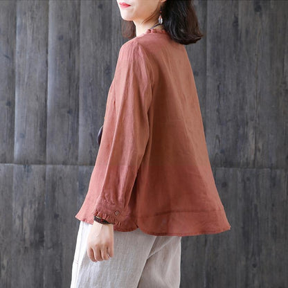 Cute Long Sleeve Linen Autumn Women Blouse