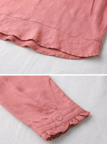 Cute Long Sleeve Linen Autumn Women Blouse