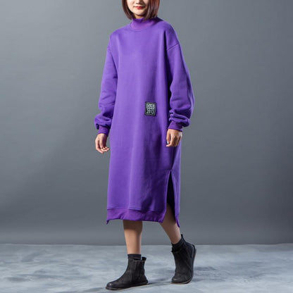 Letter Character Printing Split Winter Dress