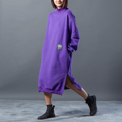 Letter Character Printing Split Winter Dress