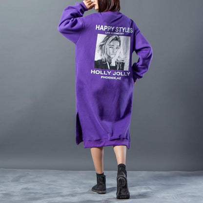 Letter Character Printing Split Winter Dress