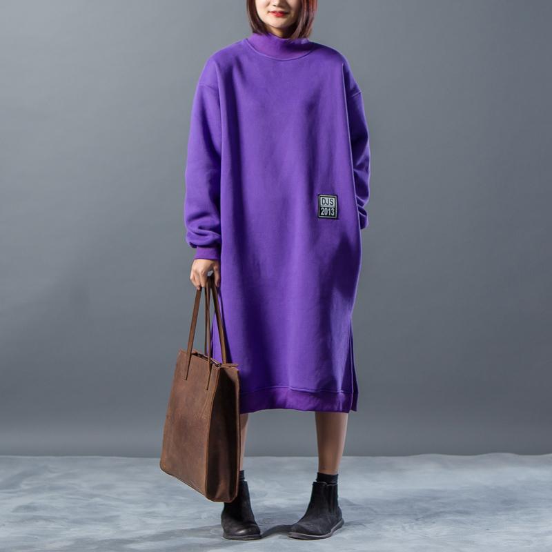 Letter Character Printing Split Winter Dress