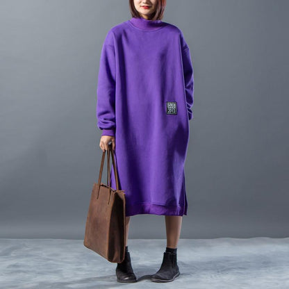 Letter Character Printing Split Winter Dress