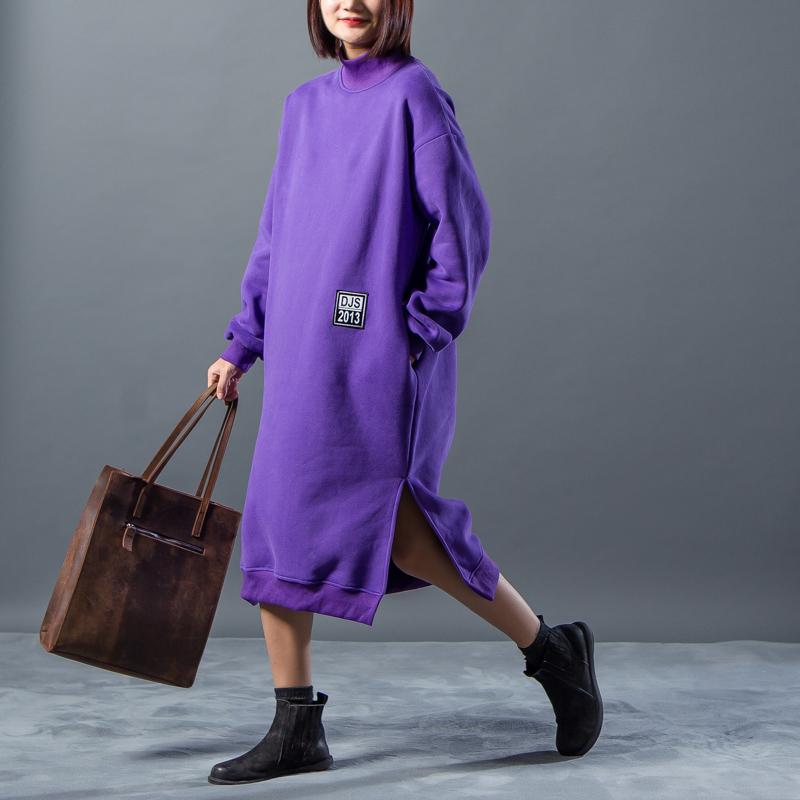 Letter Character Printing Split Winter Dress