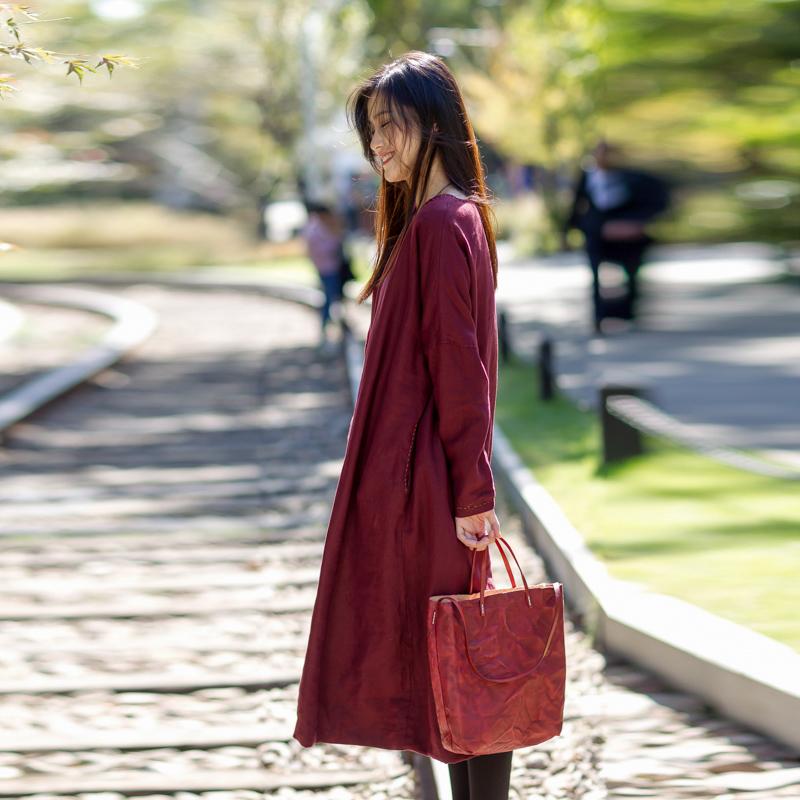 Vintage Plaid Spliced Long Sleeve Midi Dress