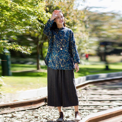 Women Retro Solid Women Wide Leg Pants
