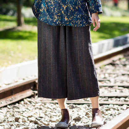 Women Retro Solid Women Wide Leg Pants