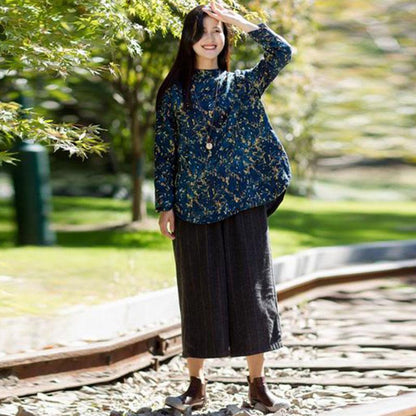 Women Retro Solid Women Wide Leg Pants