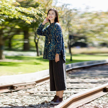 Women Retro Solid Women Wide Leg Pants