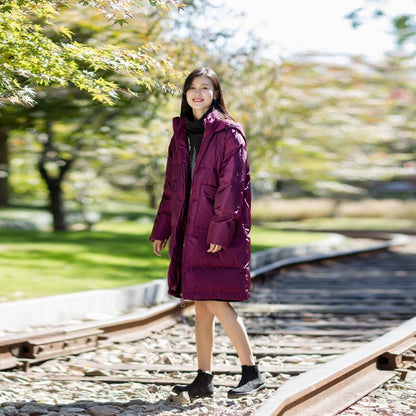 Women Hoody Windbreaker Winter Long Coat