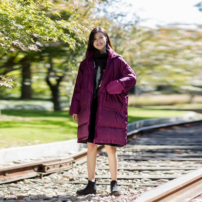 Women Hoody Windbreaker Winter Long Coat