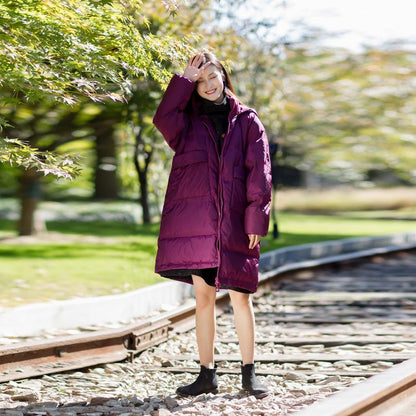 Women Hoody Windbreaker Winter Long Coat