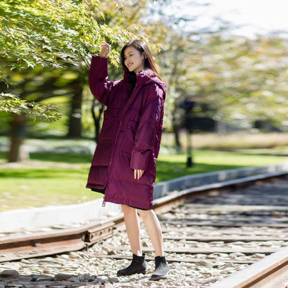 Women Hoody Windbreaker Winter Long Coat