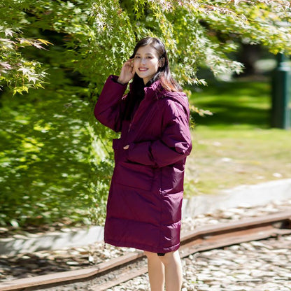 Women Hoody Windbreaker Winter Long Coat