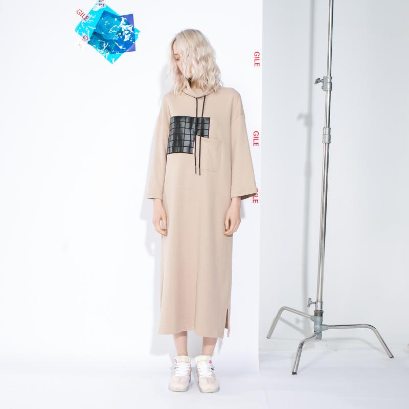 Knitting Patchwork Hoody Midi Loose Dress
