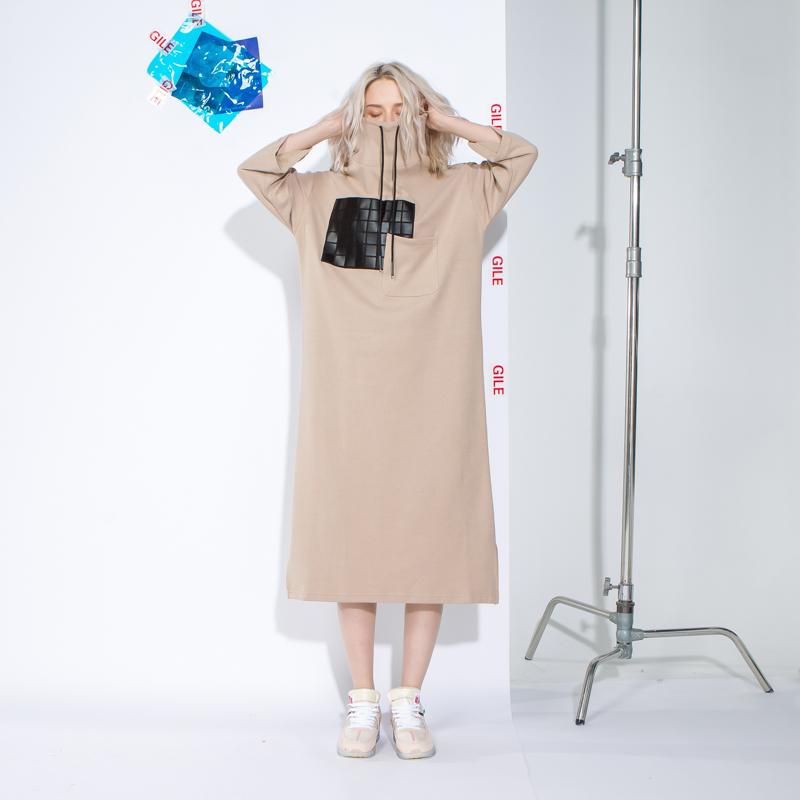 Knitting Patchwork Hoody Midi Loose Dress