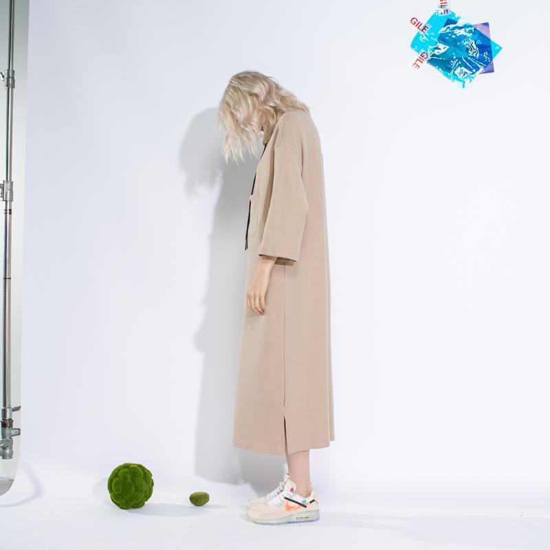 Knitting Patchwork Hoody Midi Loose Dress