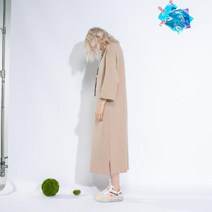Knitting Patchwork Hoody Midi Loose Dress