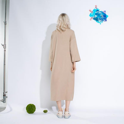 Knitting Patchwork Hoody Midi Loose Dress