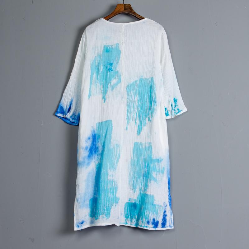 Round Neck Three-quarter Sleeve Pockets Slit Dress