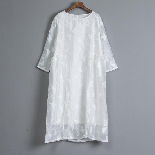 Women Casual Embroidery Long Sleeve White Dress