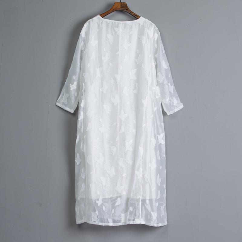 Women Casual Embroidery Long Sleeve White Dress
