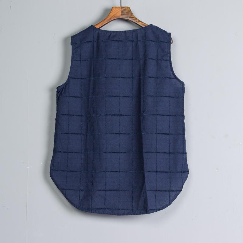 Summer Sleeveless High-low Hem Women Navy Blue Tops