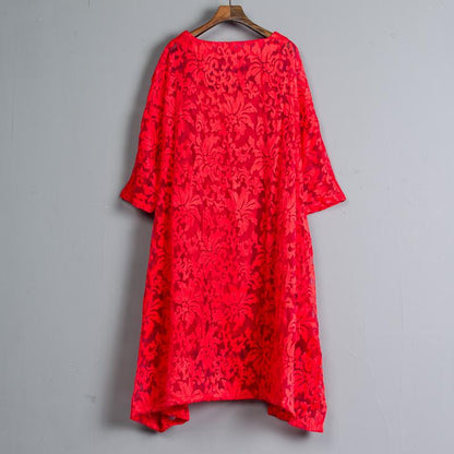 Three-quarter Sleeve Pockets Two-piece Long Red Dress