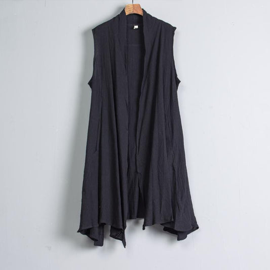 Women Casual Sleeveless Blouse Black Linen Outerwear