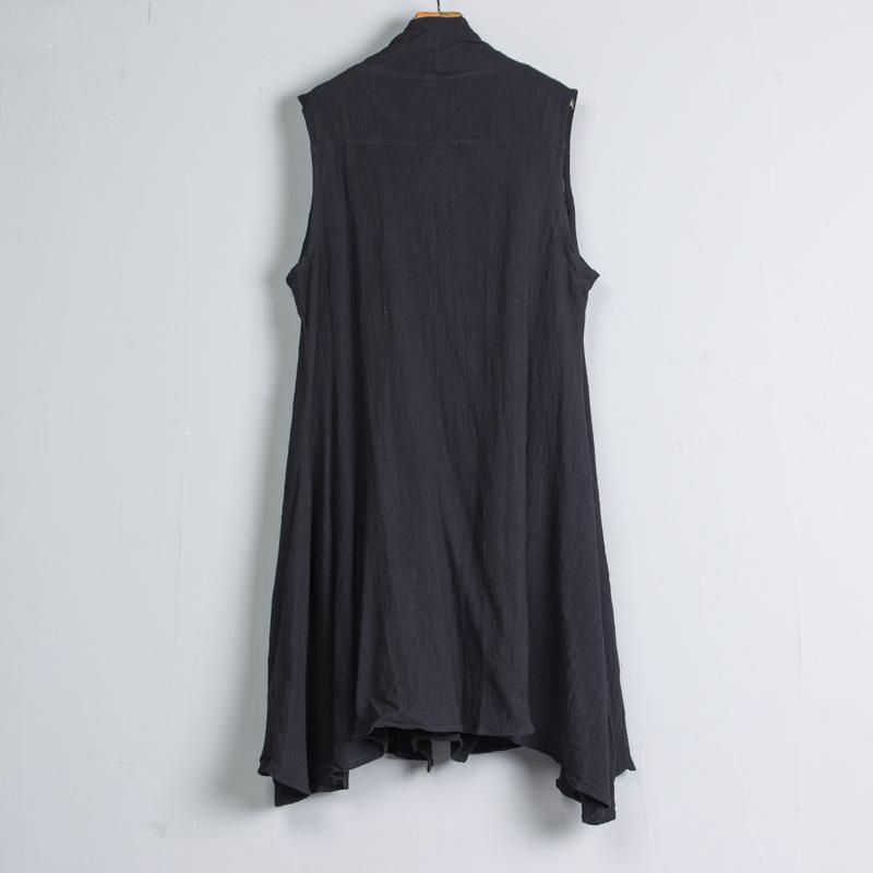Women Casual Sleeveless Blouse Black Linen Outerwear