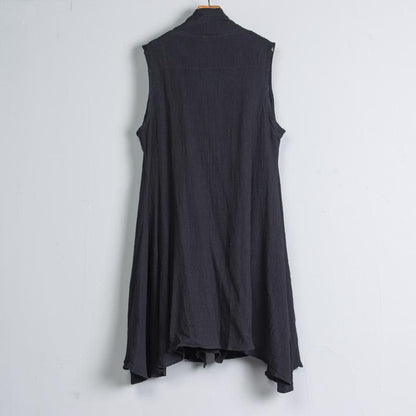 Women Casual Sleeveless Blouse Black Linen Outerwear