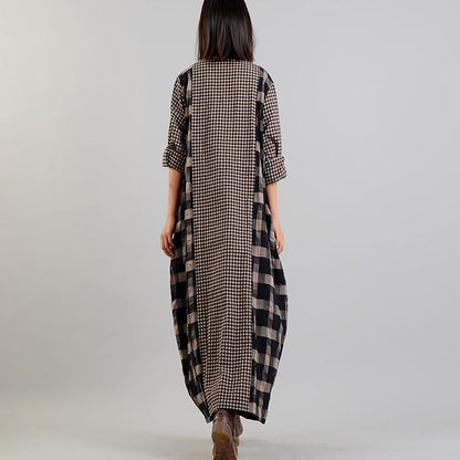 Different Colored Plaid V-Neck Retro Dress