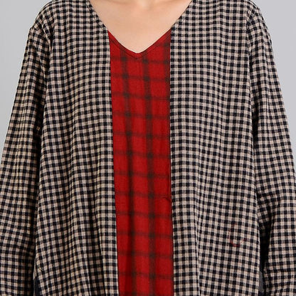 Different Colored Plaid V-Neck Retro Dress