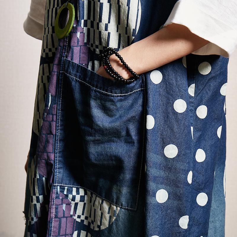 Dots Printed Frayed Loose Suspender Dress