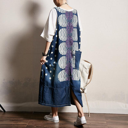 Dots Printed Frayed Loose Suspender Dress